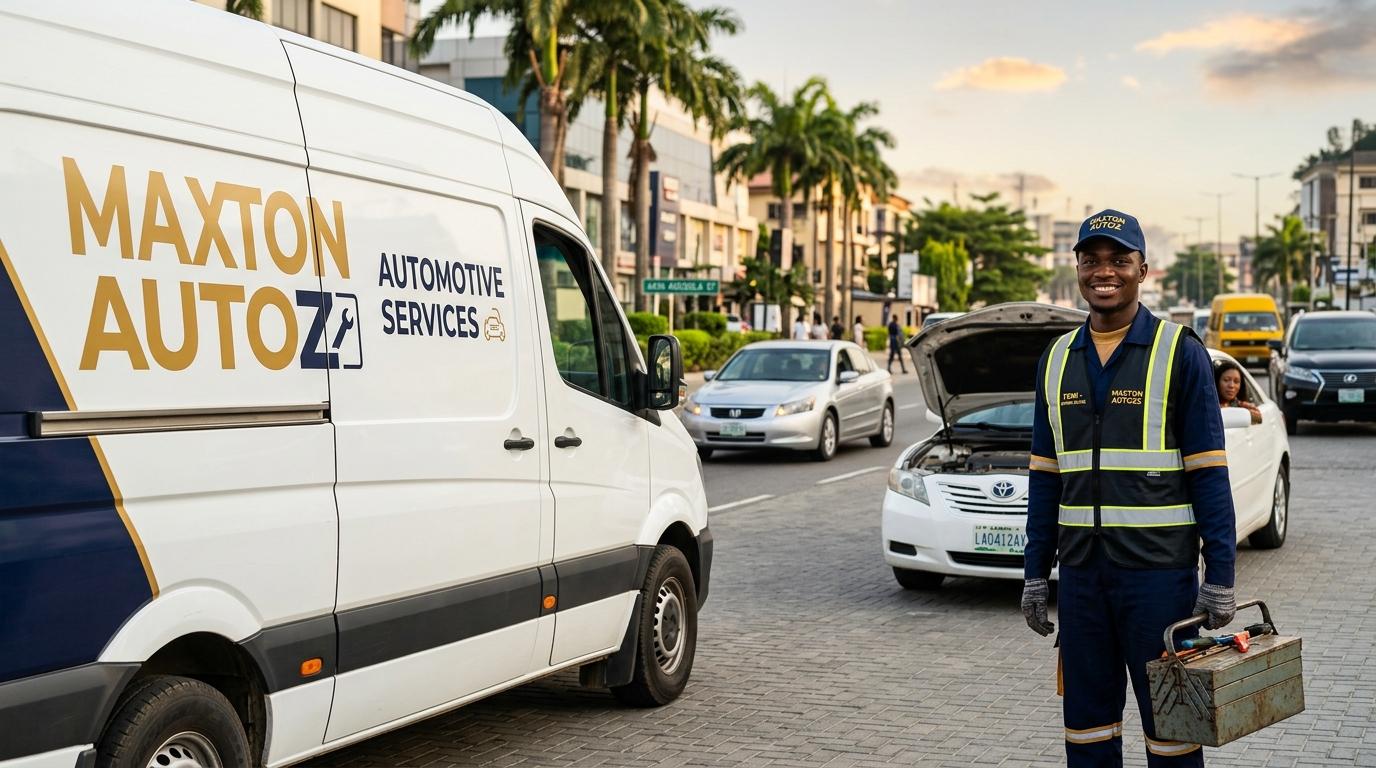 Nigerian mechanics assisting a customer with their vehicle